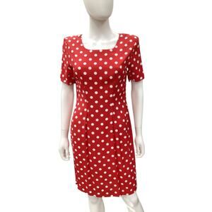 Vintage Jennifer James Dress Women’s SZ 8 Polka Dot Short SleeveKnee Length Red